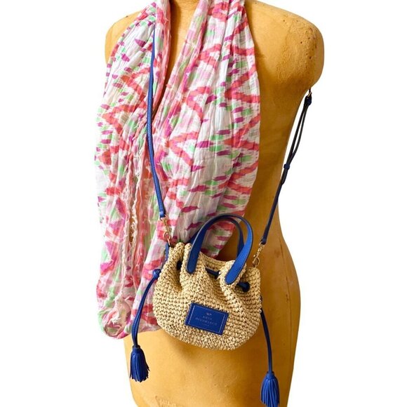 Anya Hindmarch Raffia Drawstring Tote Sz Small in Electric Blue Leather Tassels - Picture 16 of 16